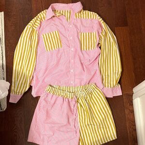 Onzie Pink and Yellow Striped Women's Set